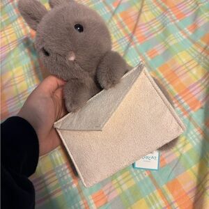 Jellycat Messenger Grey Plush Bunny in Cream Envelope Pouch